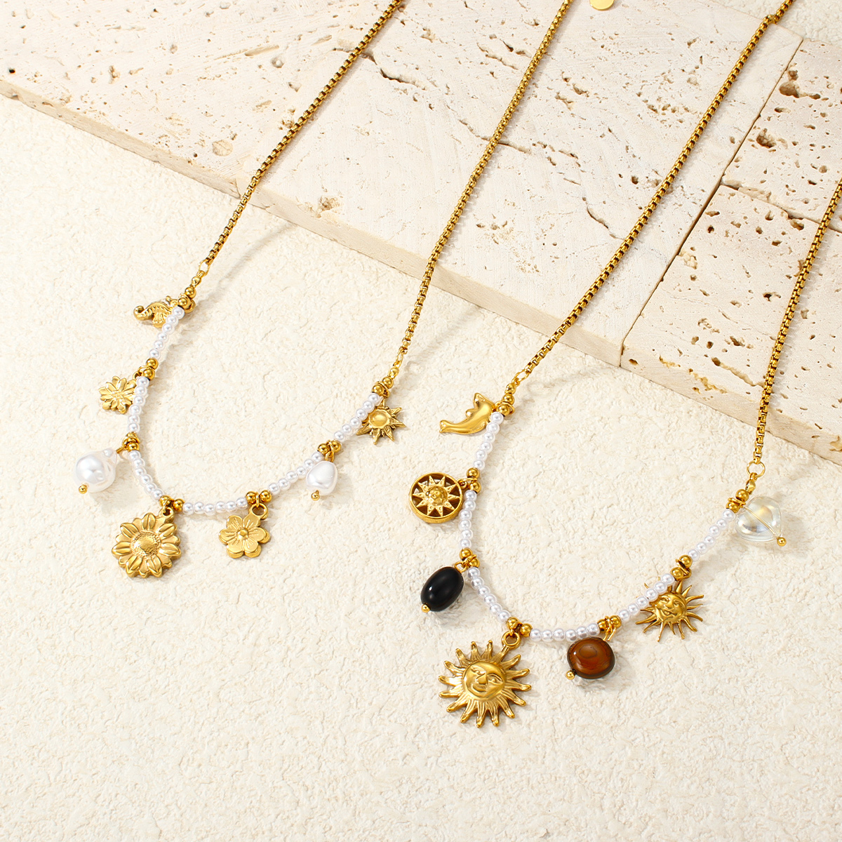 时尚向日葵吊坠项链不锈钢材质18K镀金链条