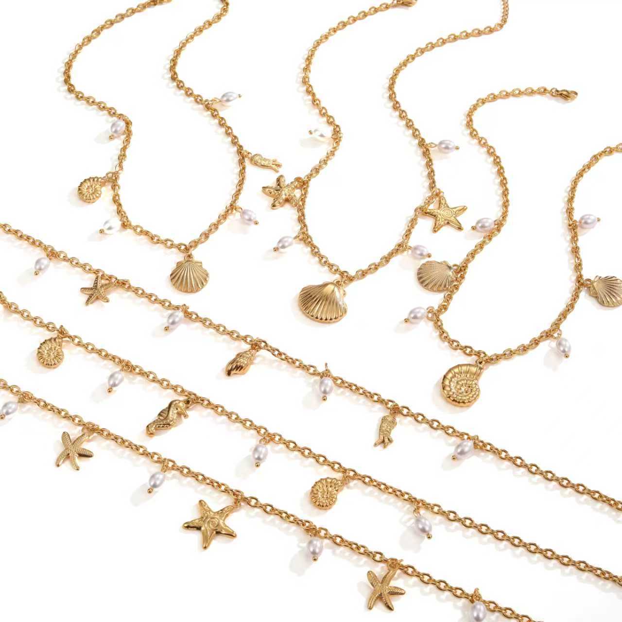 沙滩防水首饰不锈钢18k镀金海洋生物吊坠项链