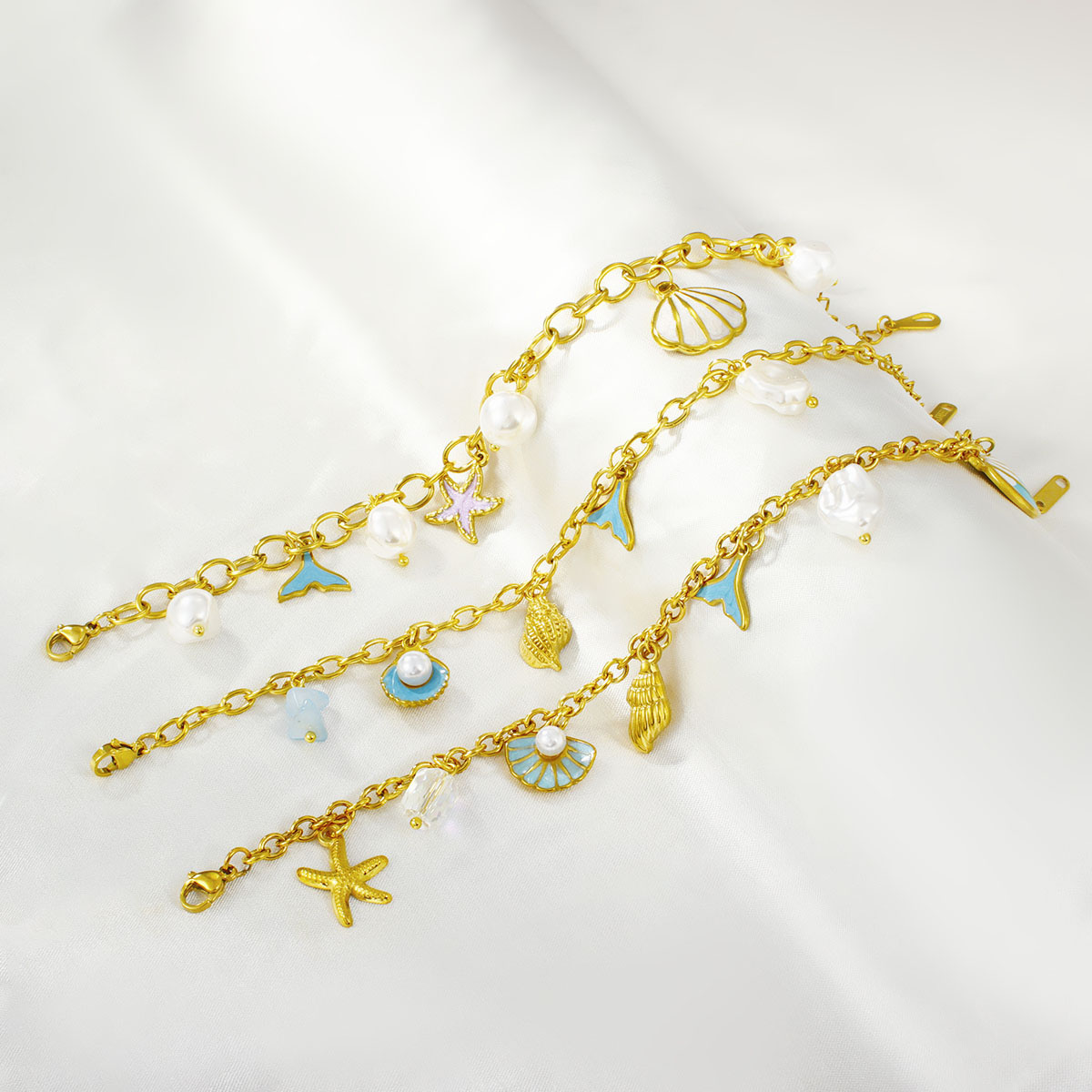 波西米亚风金色海龟海星贝壳吊坠手链