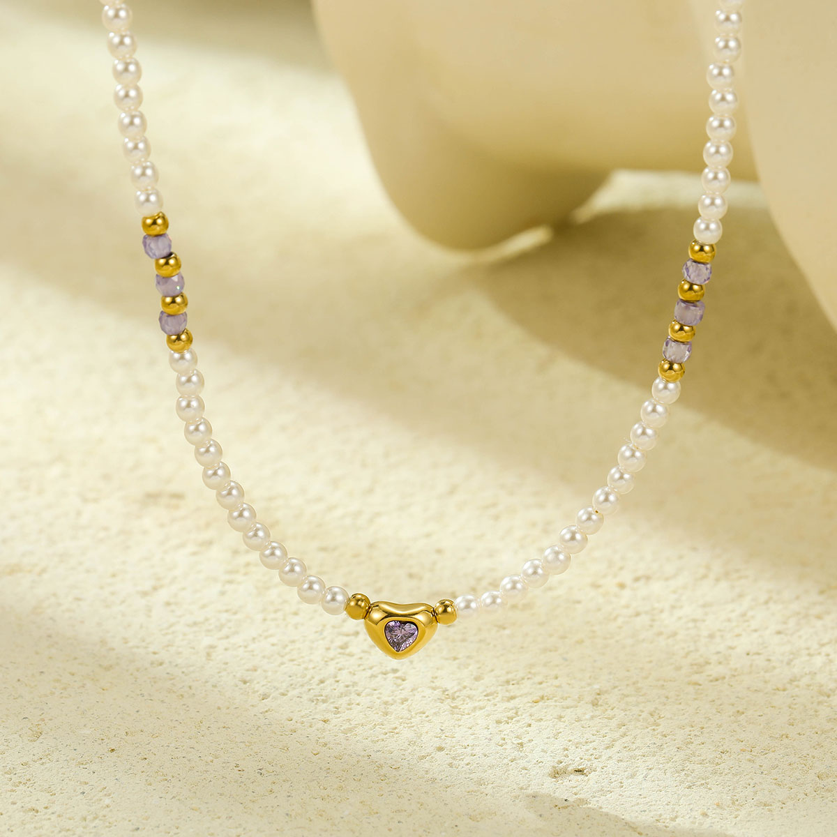 18k镀金珍珠链心形吊坠