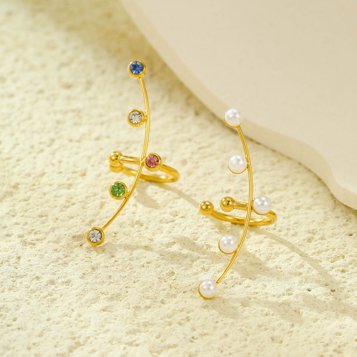  钻石 18k 镀金不锈钢耳夹