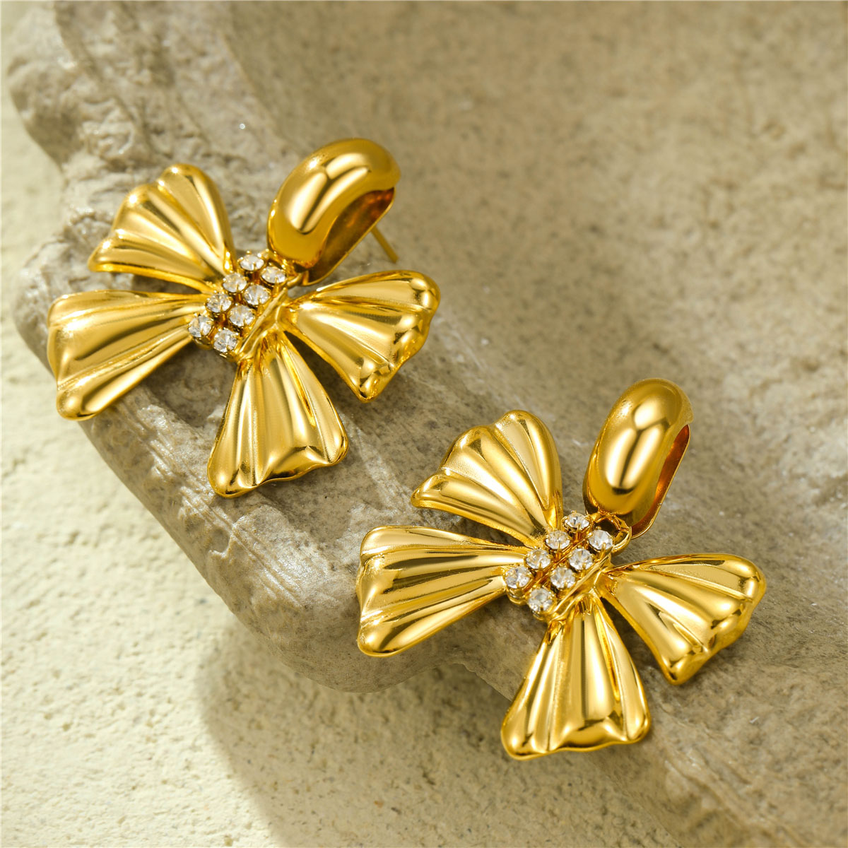 时尚18K镀金不锈钢蝴蝶结耳坠