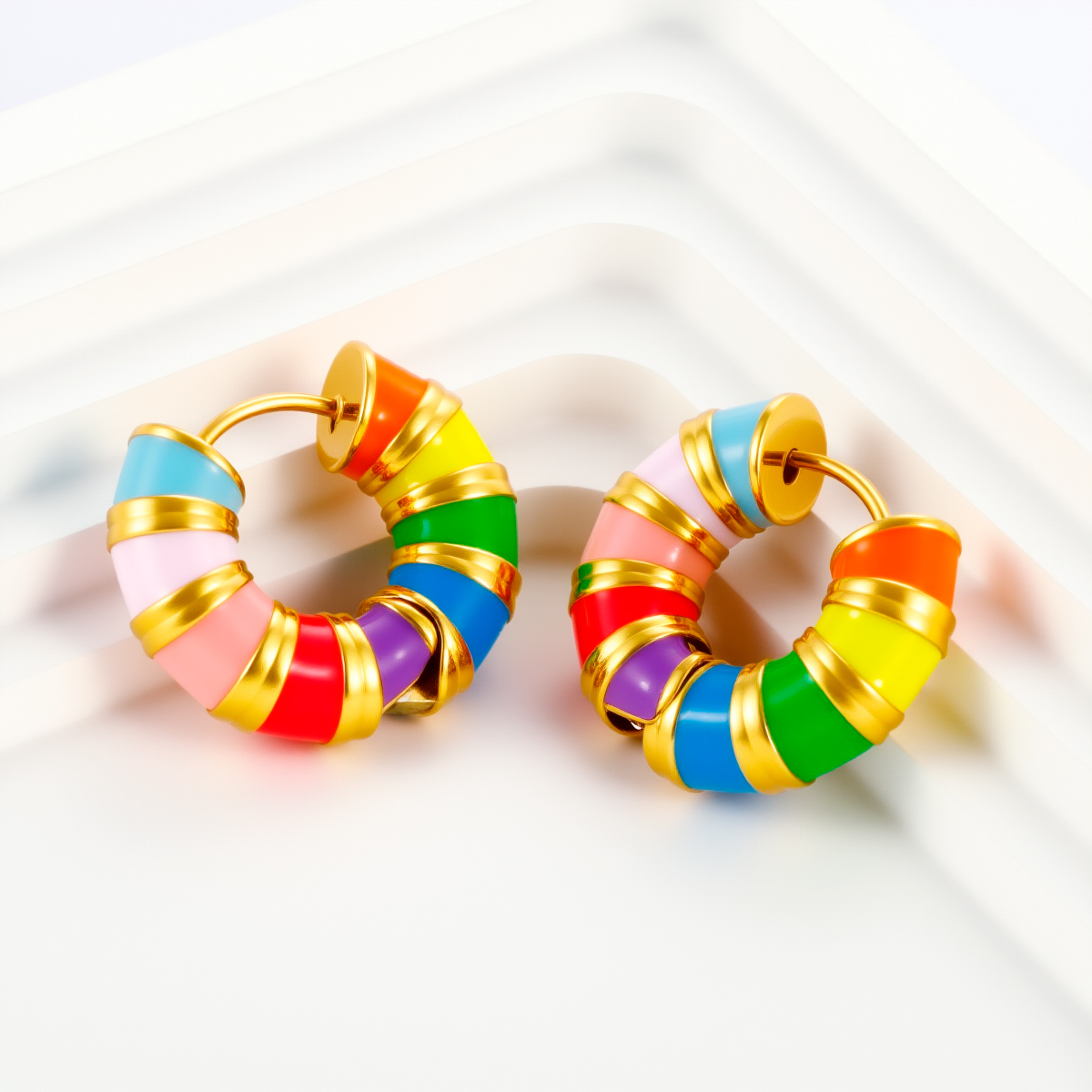 法式浪漫复古彩色珐琅圆形耳扣